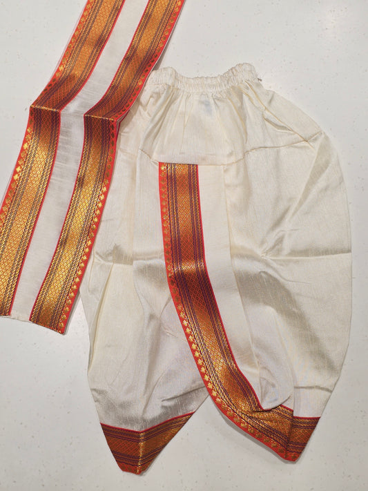 Orange Semi Silk Dhoti Set for Boys