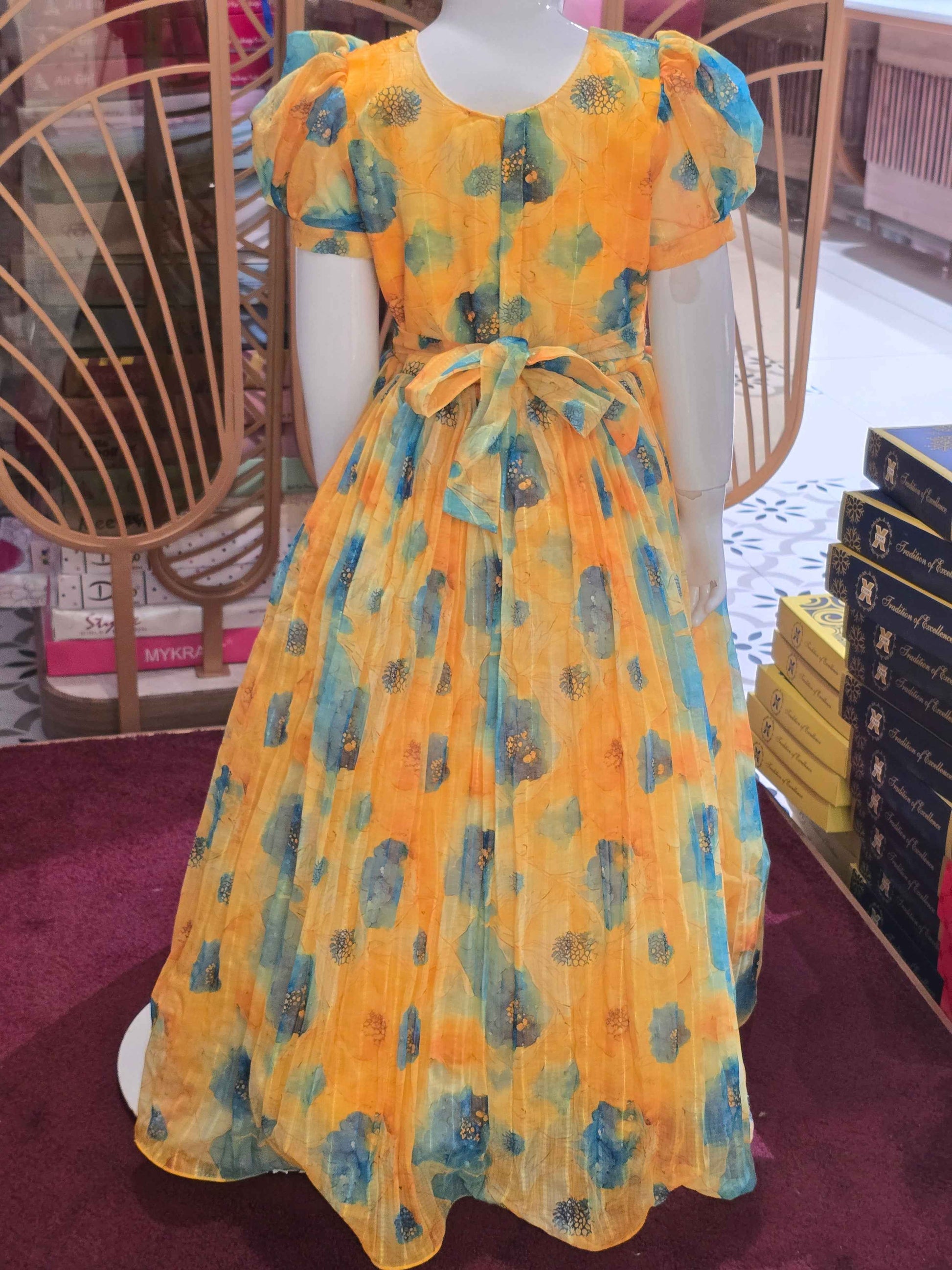 Baby Girl Multi Colour Georgette Traditional Gown