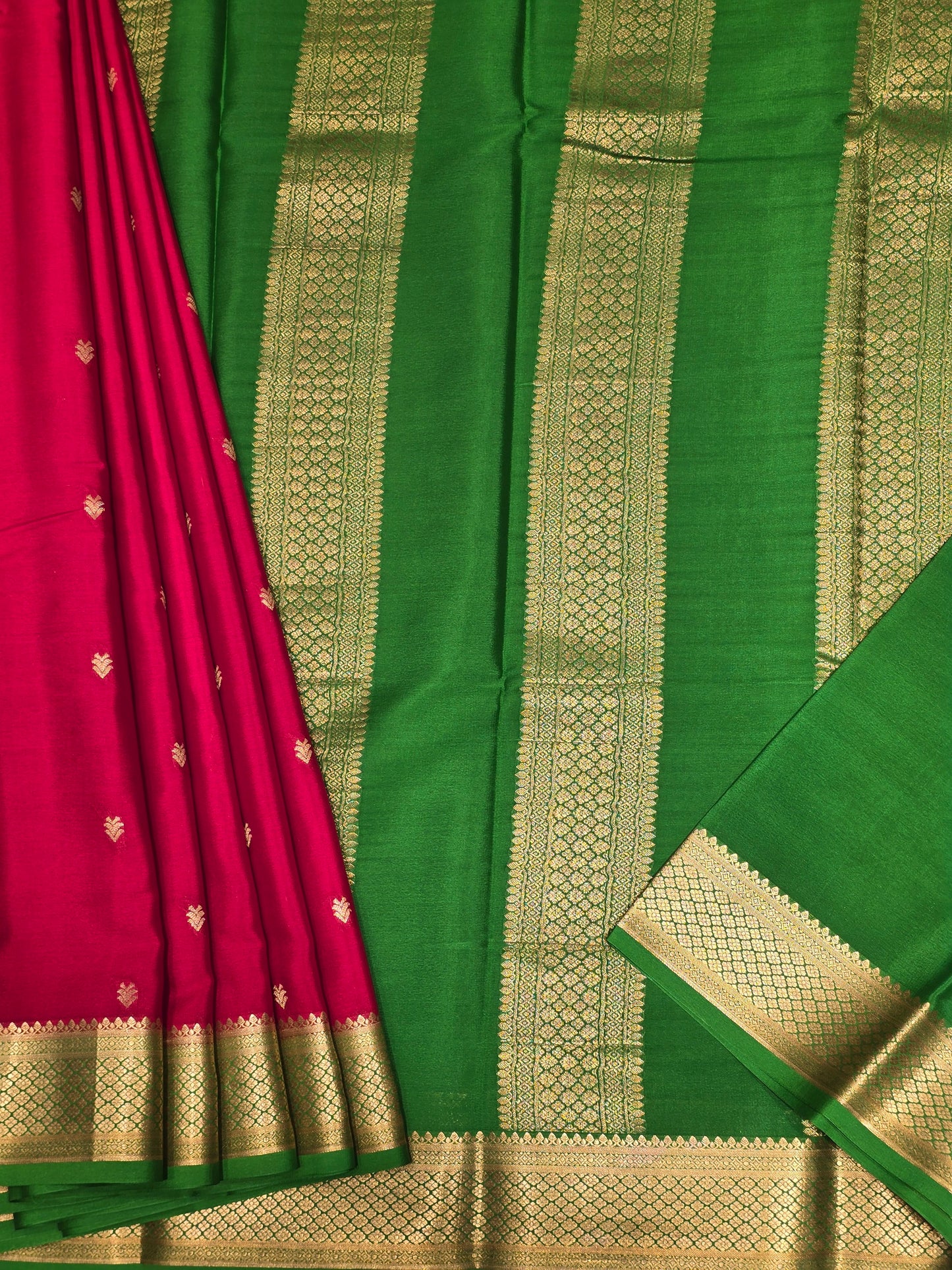 Peach Maroon Pure Mysore Crepe Silk Saree