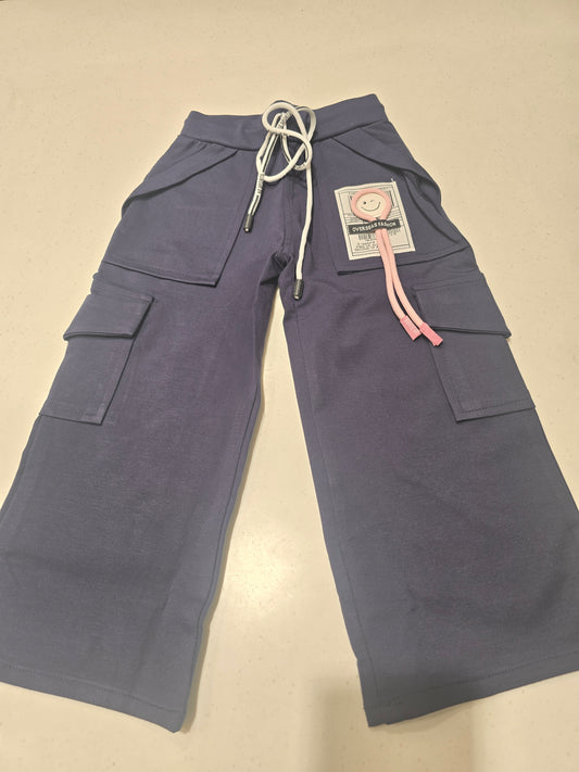 Dark Blue Stretchable Cargo Pants for Girls