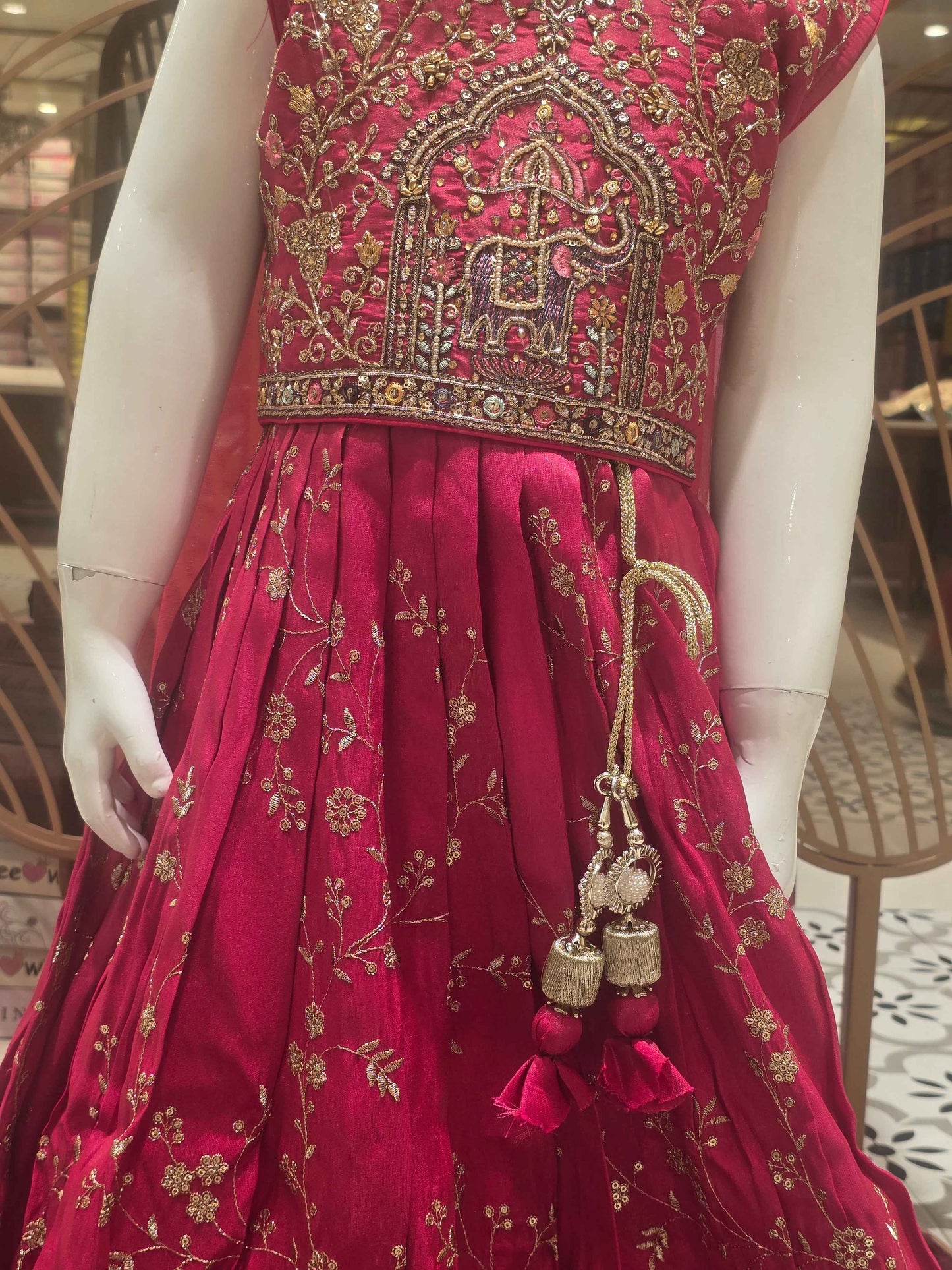 Chinon material ghagra choli for girl with zari embroidery and ladkans
