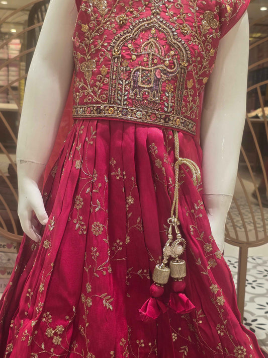 Chinon material ghagra choli for girl with zari embroidery and ladkans