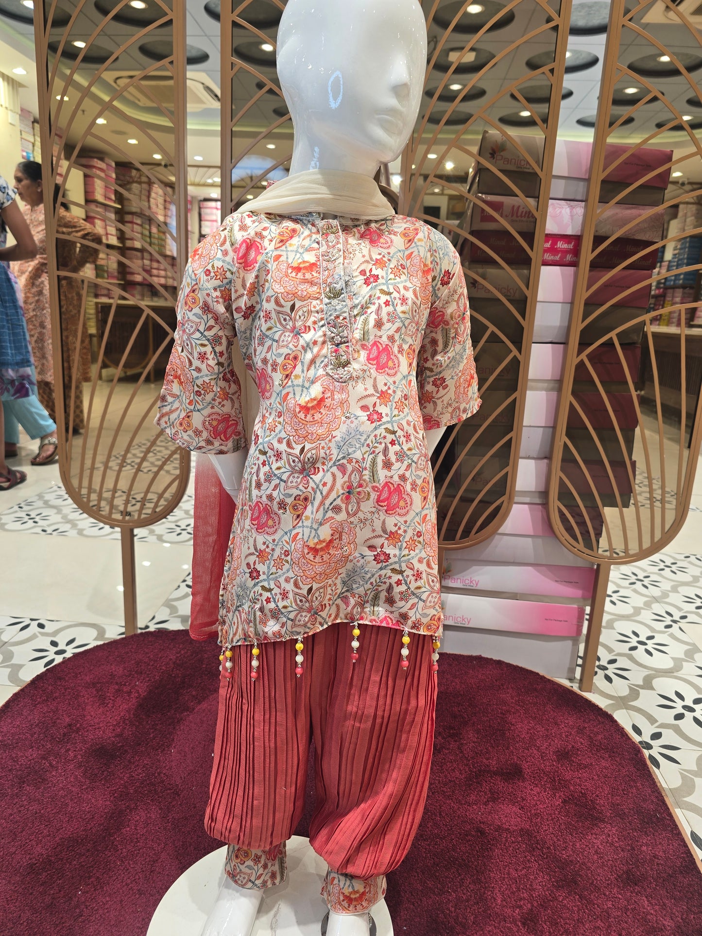 Girls Multicolor Printed Crepe Chiffon Cape Cut Set