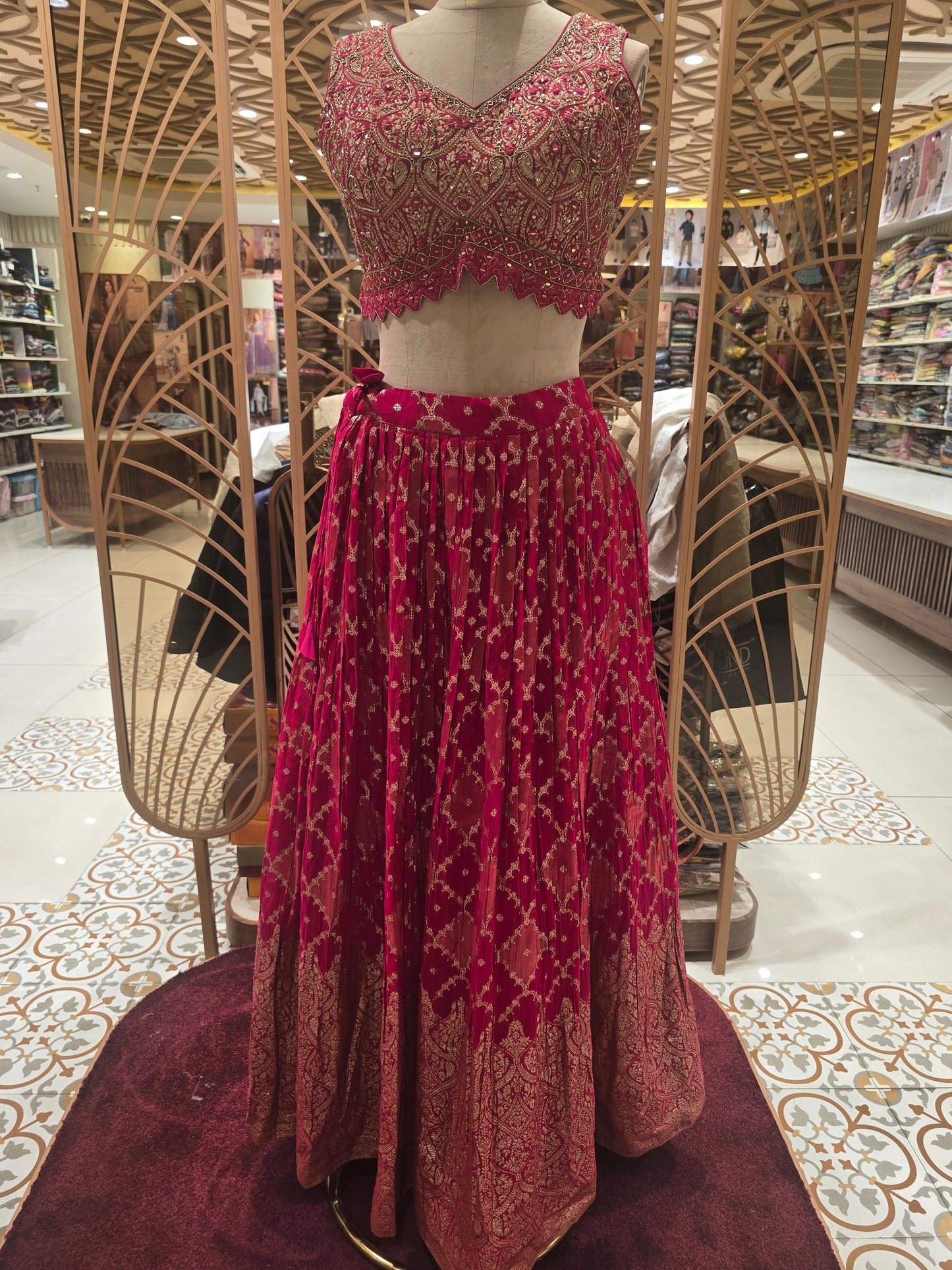 Pink Jokhad Banarasi Lehenga with Diamond Stonework & V-Neck Arya Work Blouse | Banarasi Dupatta