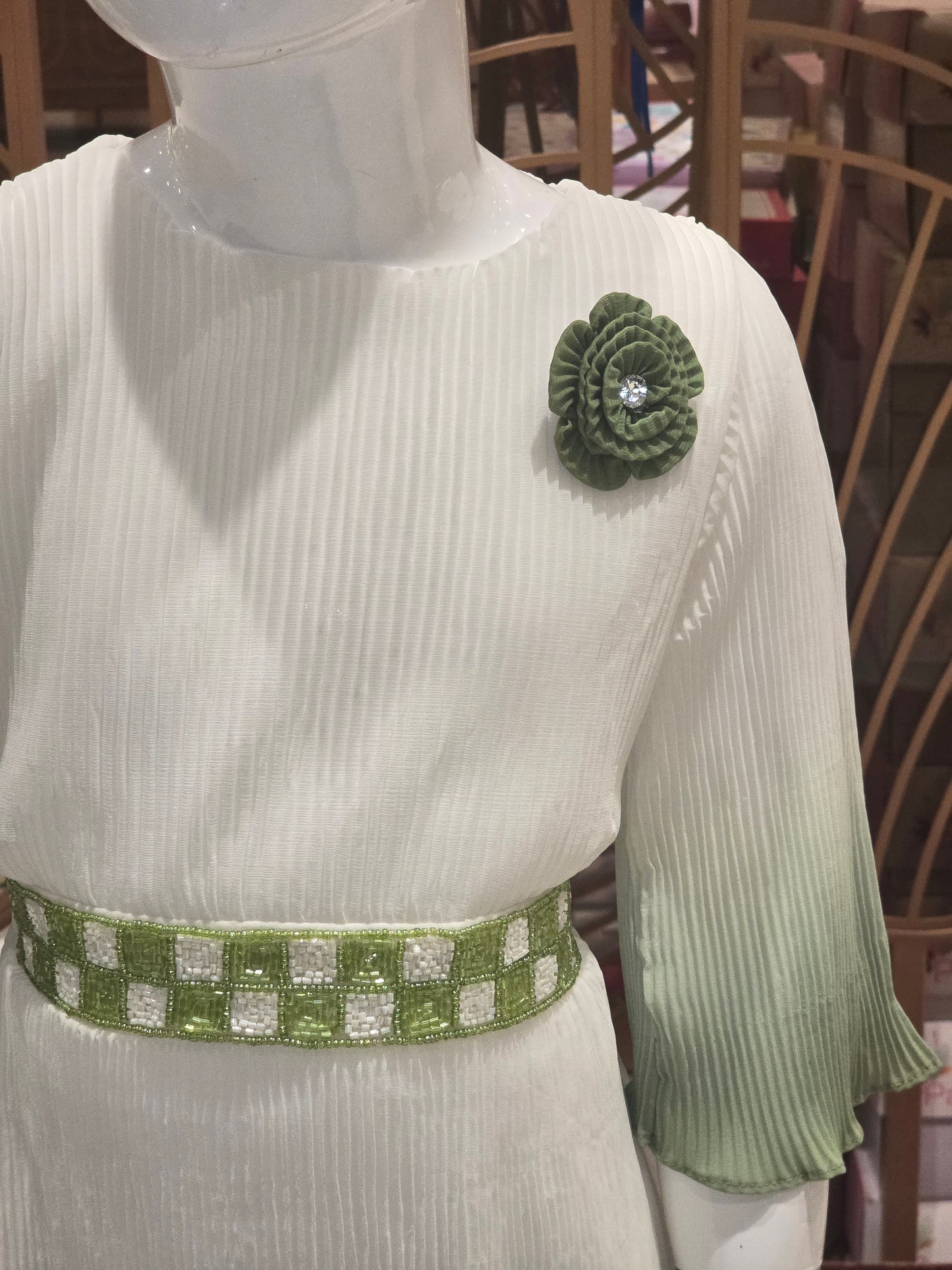 Girls White Green Georgette Western Wear Dress