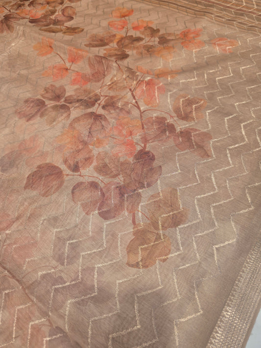 Cotton Lining Floral Printed Saree with Zigzag Horizontal Design | Soft Daily Wear Cotton Saree