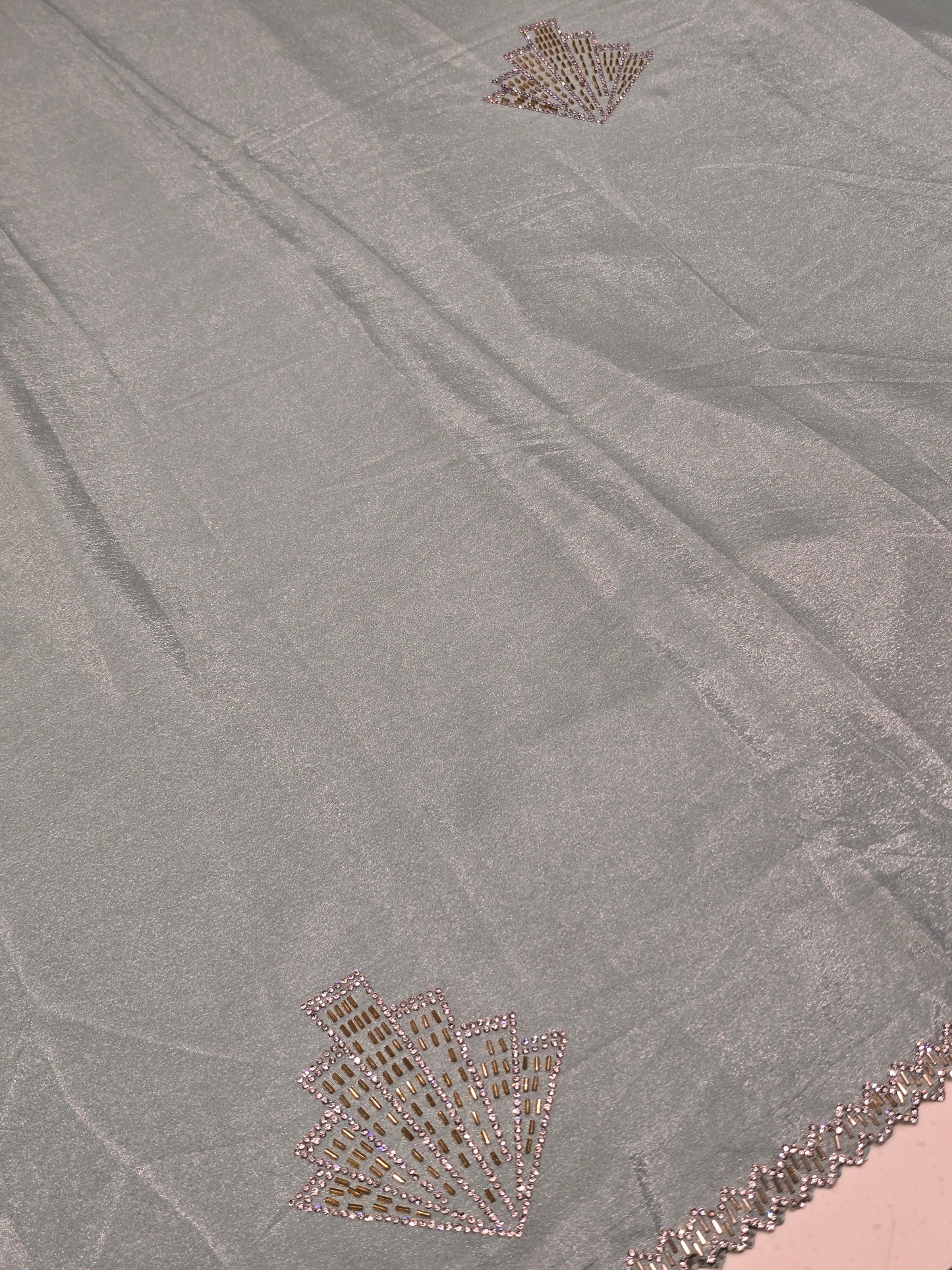 Shining Satin Saree with Stone Work & Cutwork Blouse | Elegant Party Wear Saree