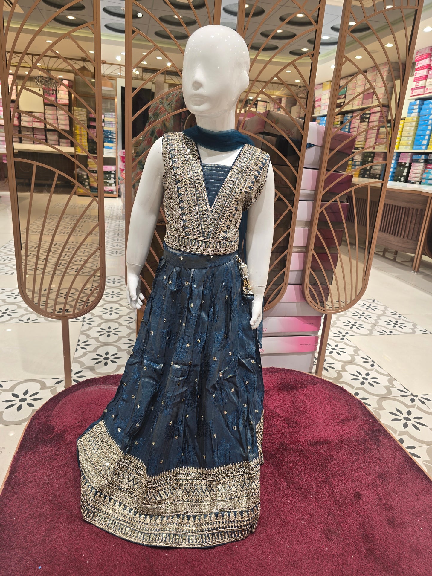 Tissue Silk Ghagra Choli with Zari Butta and Zari Work Top (3-Piece Ethnic Party Wear)