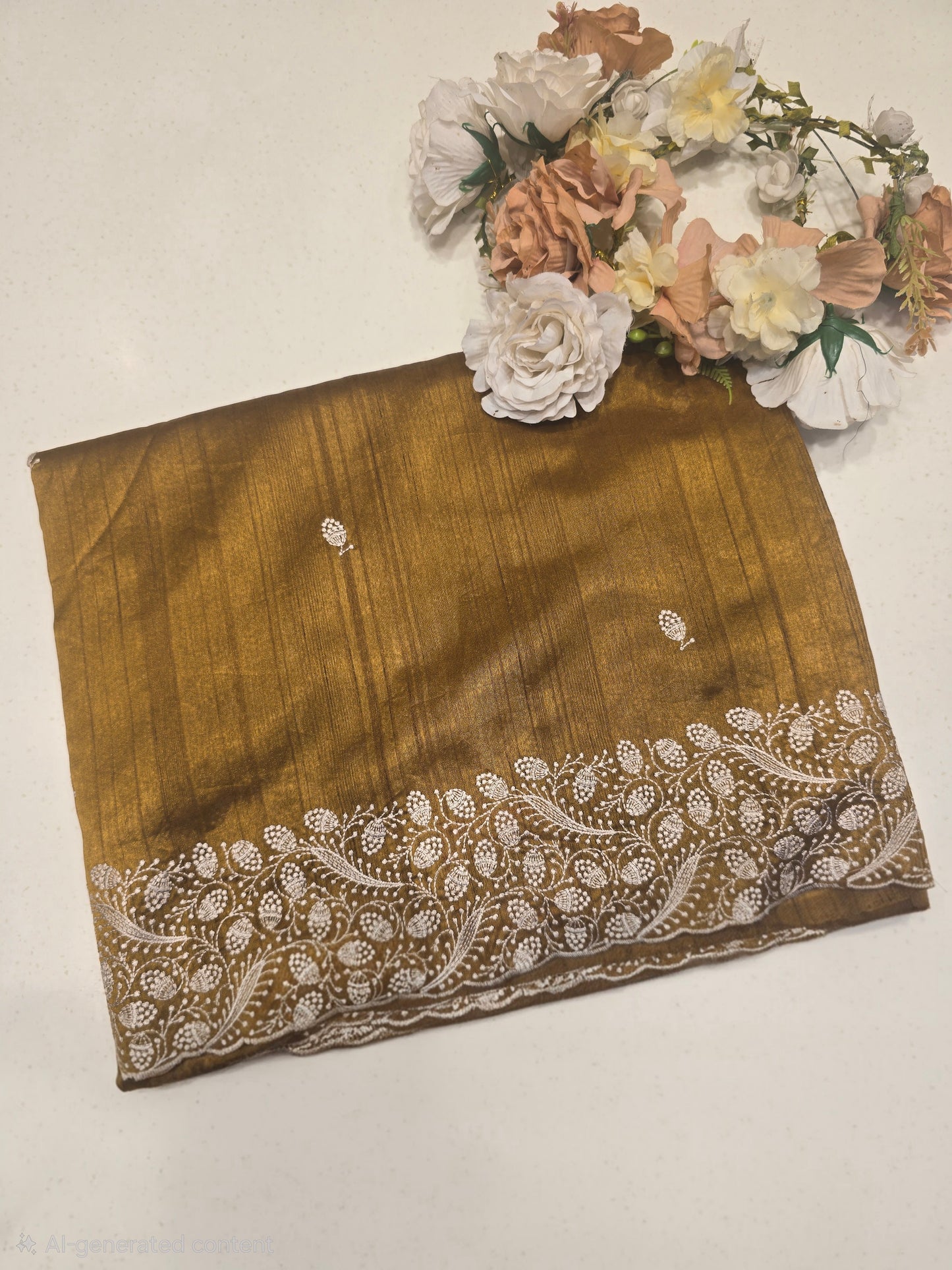Tussar Silk Saree with Embroidery Motifs and Designer Border | Elegant Soft Drape | Daily & Festive Wear