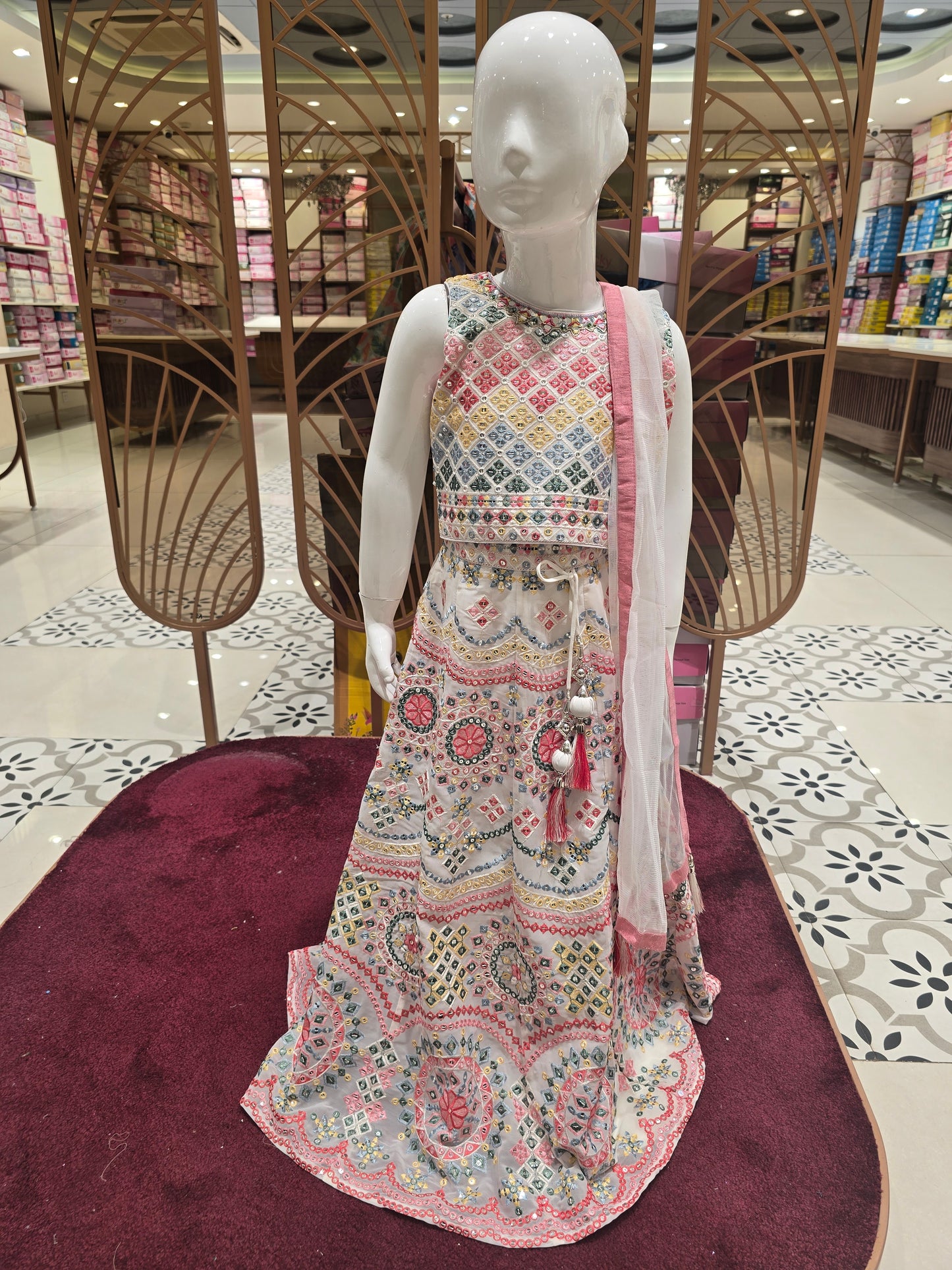 Shiffon with multi color machine  embroidery work and top to bottom party wear