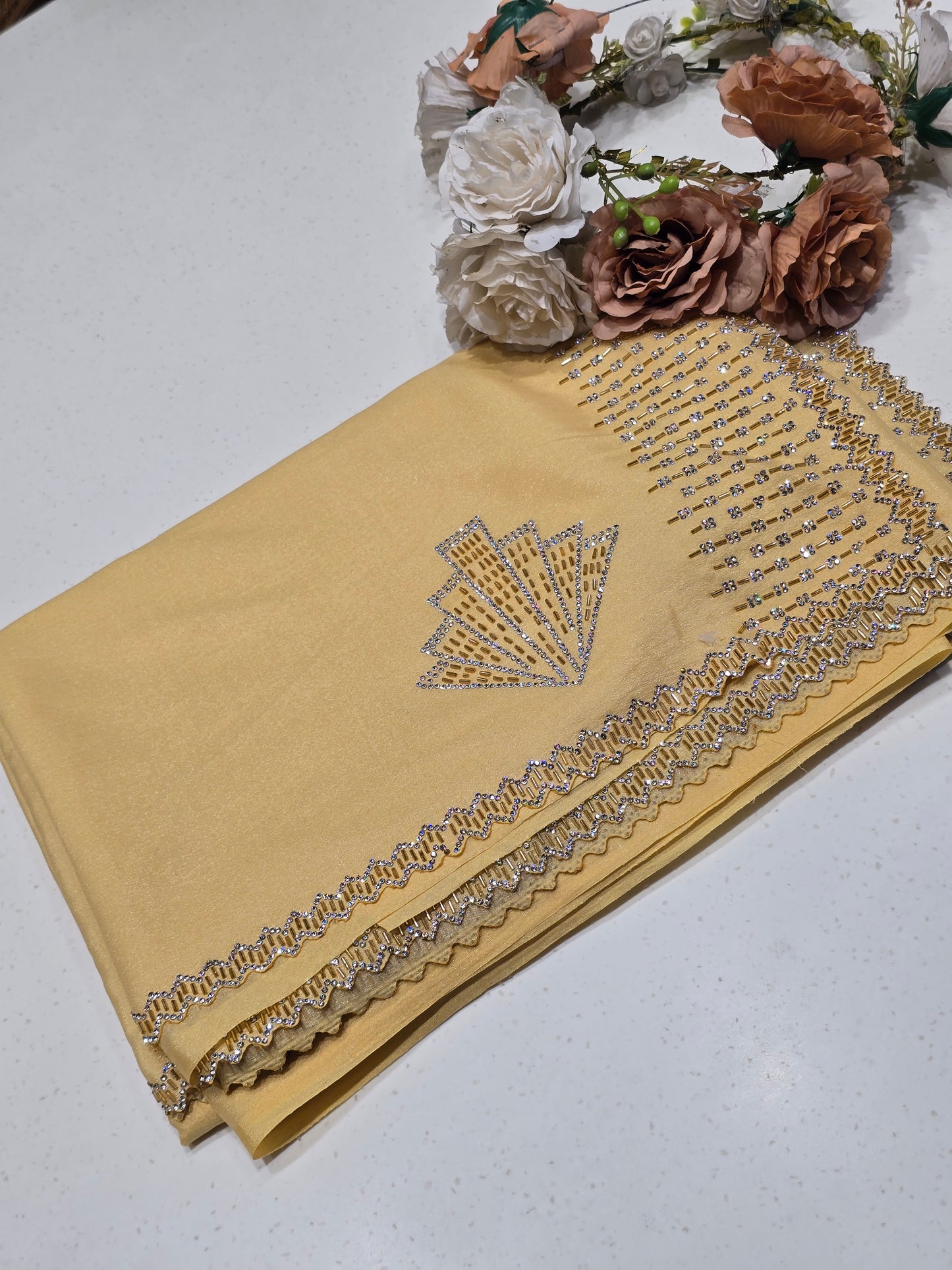 Shining Satin Saree with Stone Work & Cutwork Blouse | Elegant Party Wear Saree