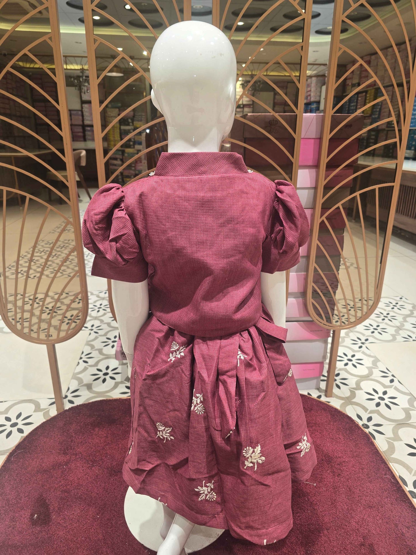 Girl Brick Colour Span Cotton Short Frock Set