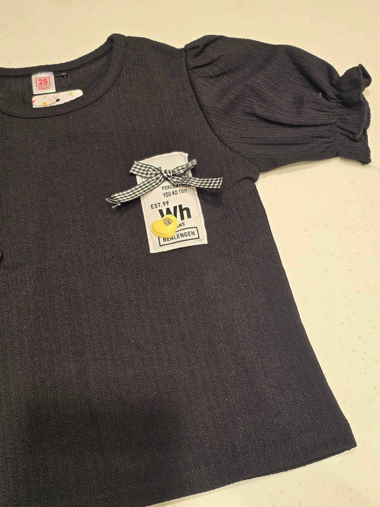 Black Ribbed Knit Cotton Top for Girls