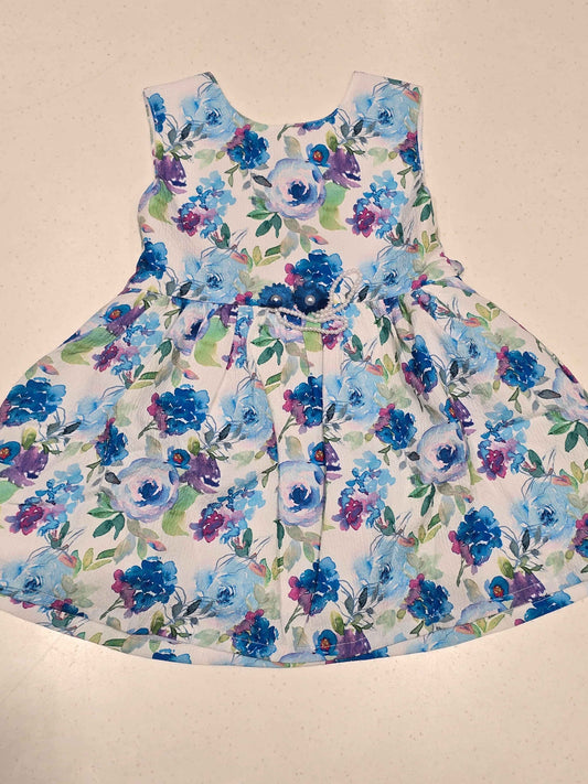White Cotton Baby Frock for Girls with Watercolor Floral Print