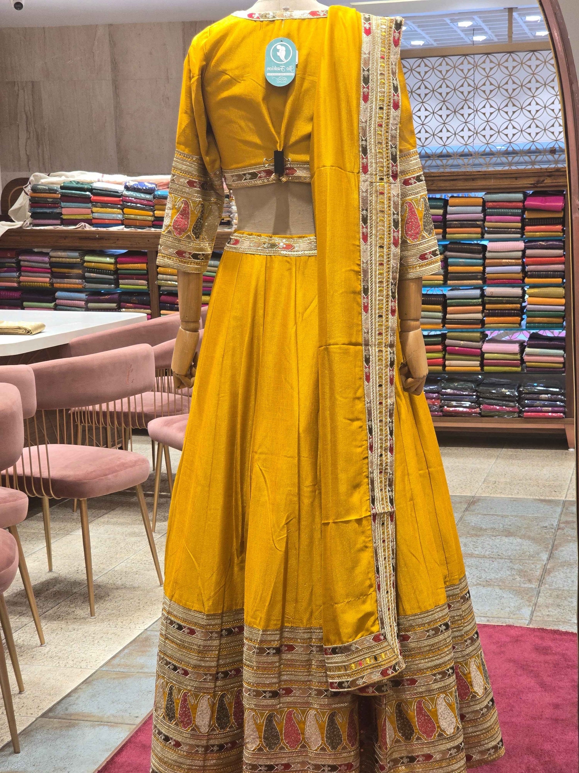 Satin crepe material  lehenga with embroidery work