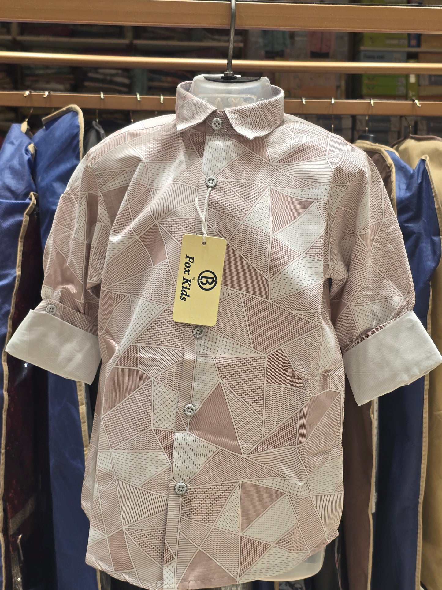 Cotton material peach with white coloured shirt with foldable full sleeve