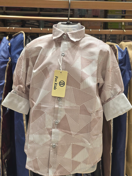 Cotton material peach with white coloured shirt with foldable full sleeve