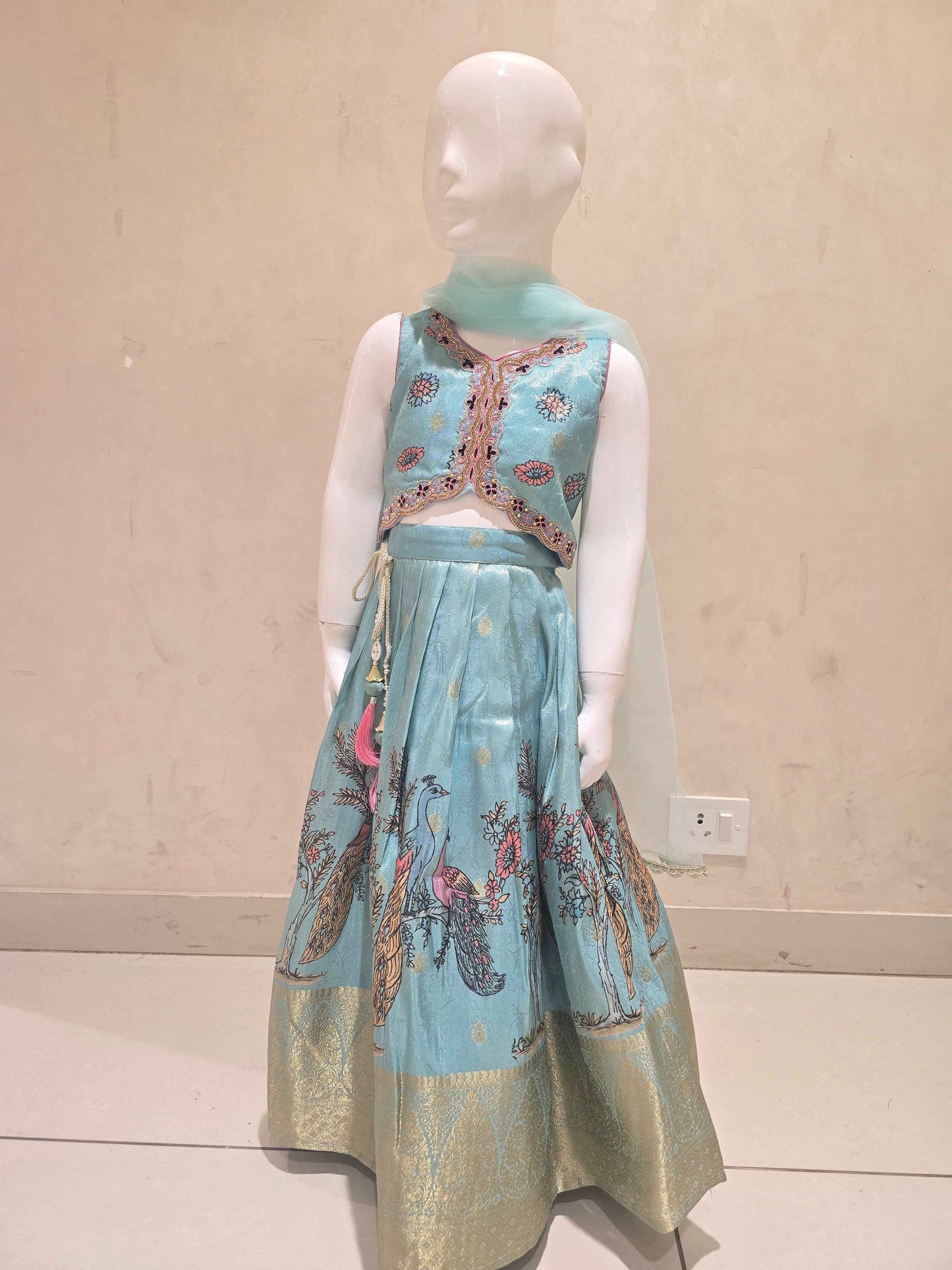 Sky Blue Tissue Ghagra Choli for Girls