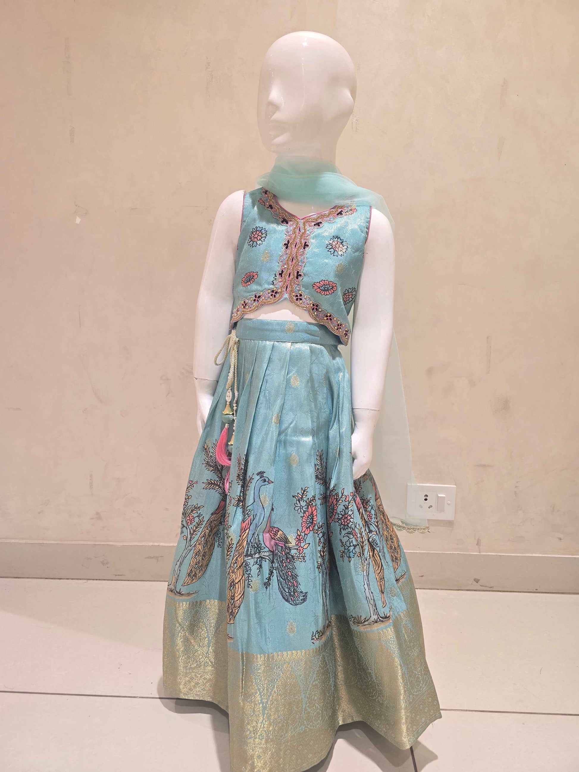 Sky Blue Tissue Ghagra Choli for Girls