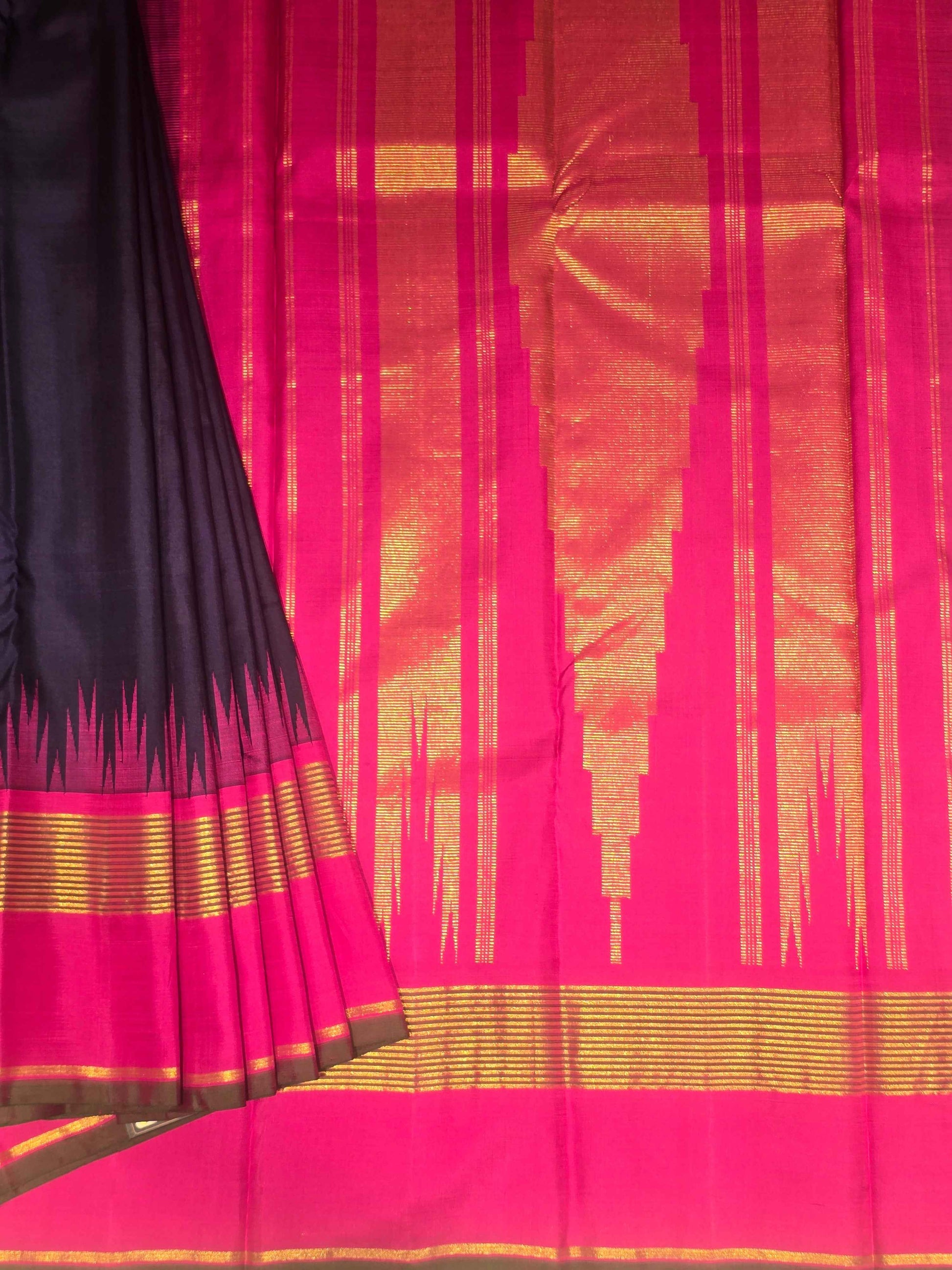 Pure Kanjivaram handloom sil saree blue with pink color and bentex border
