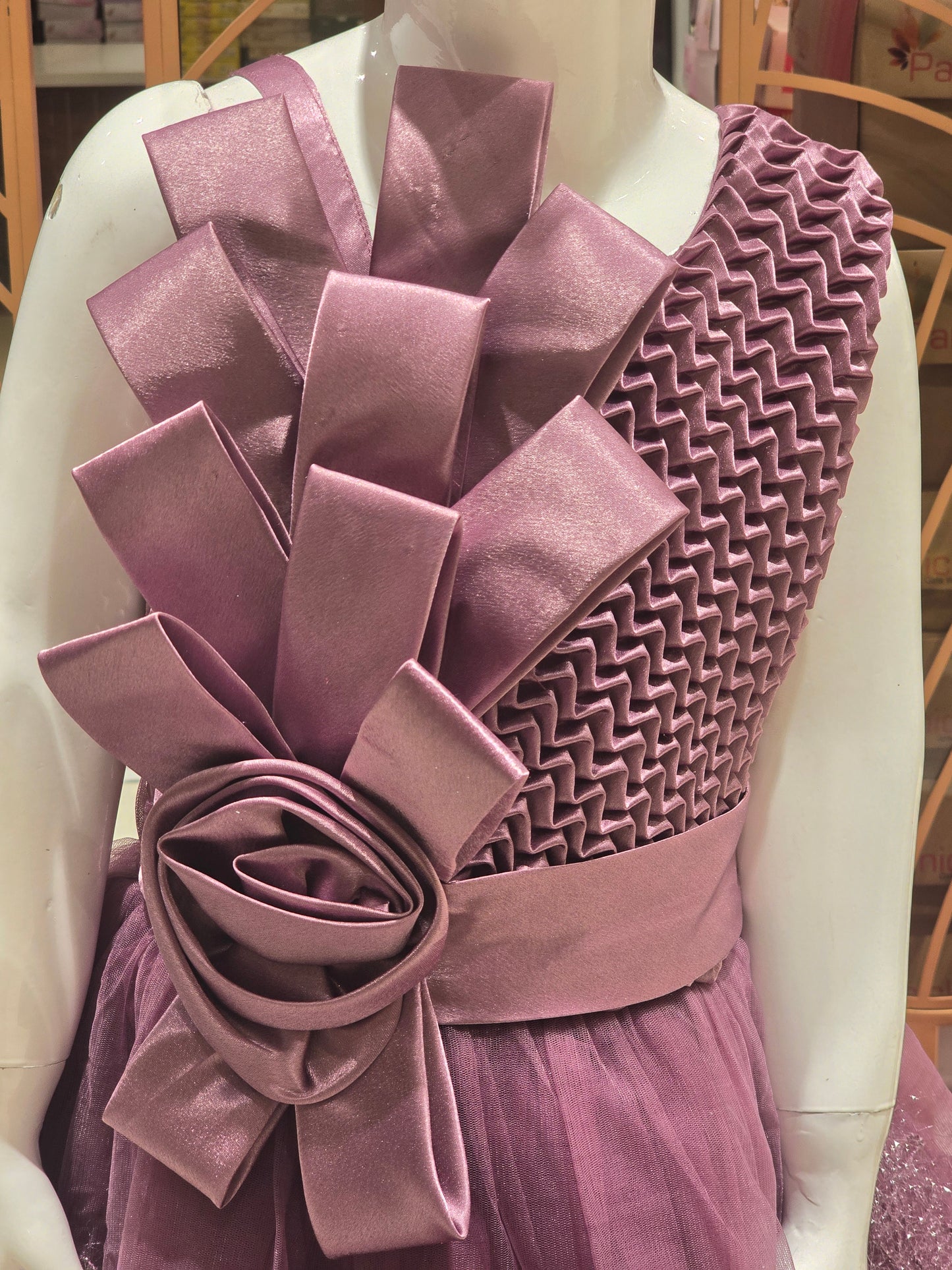 Onion Pink Satin Gown for Girls