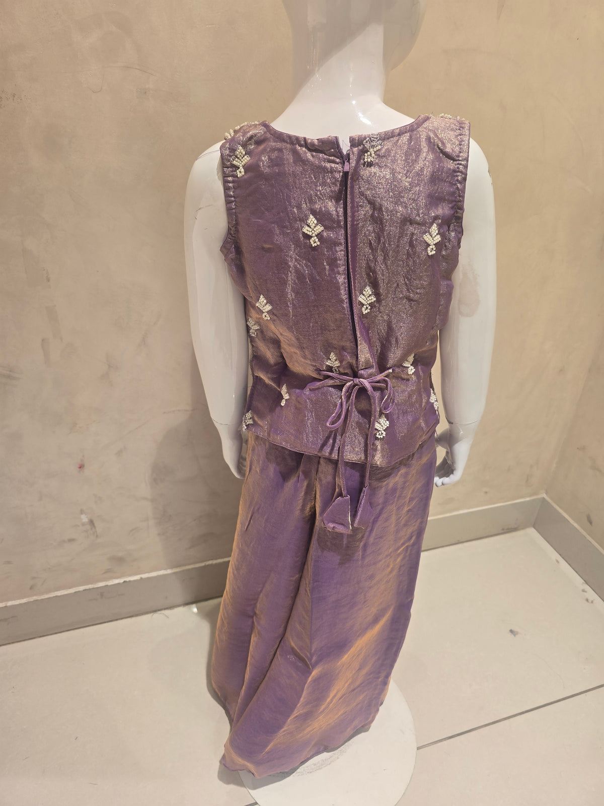 Girls Pista Organza Bead Work Sharara Set