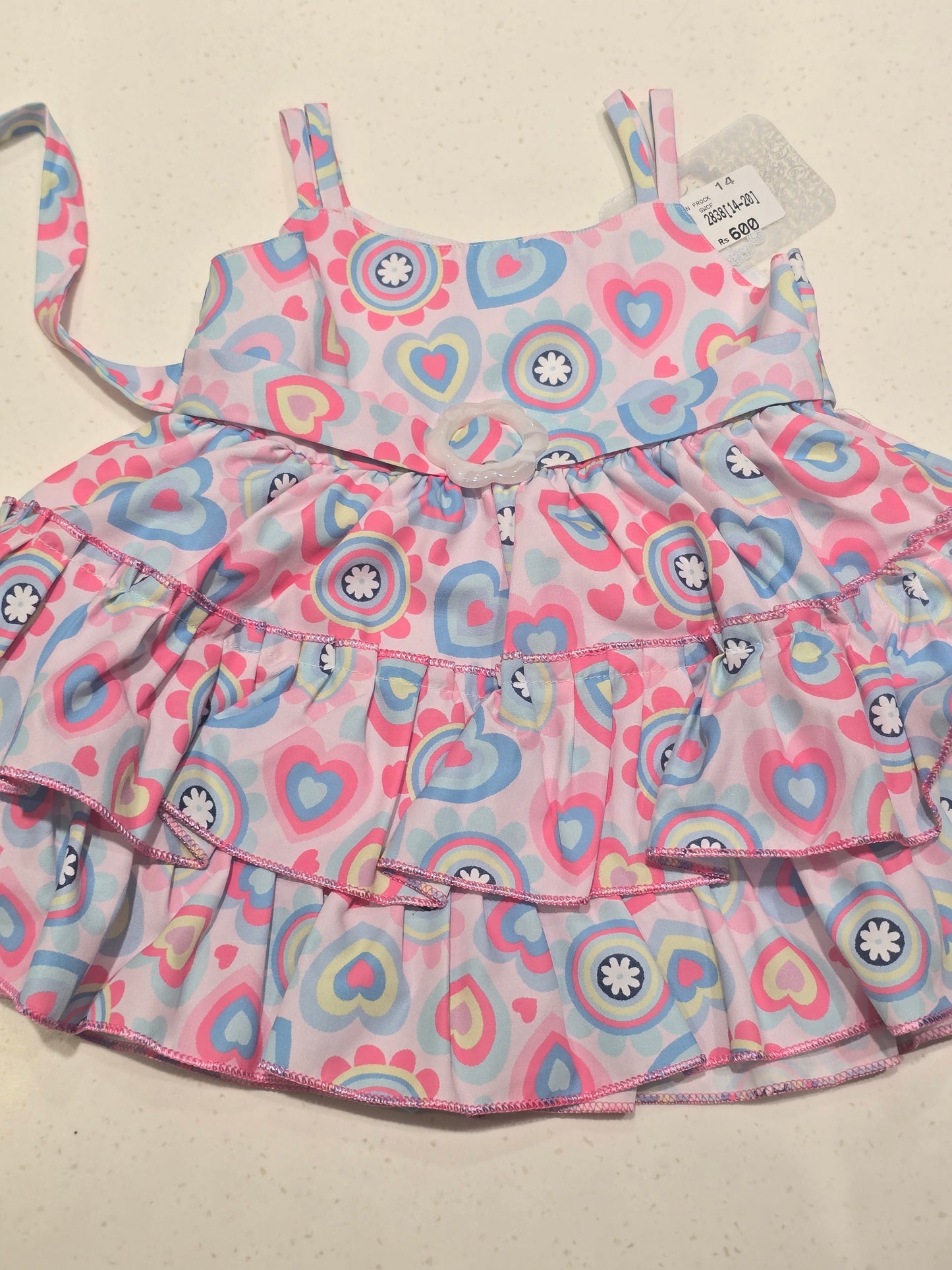 Baby Girls Multicolor Cotton Spaghetti Sleeve Frock