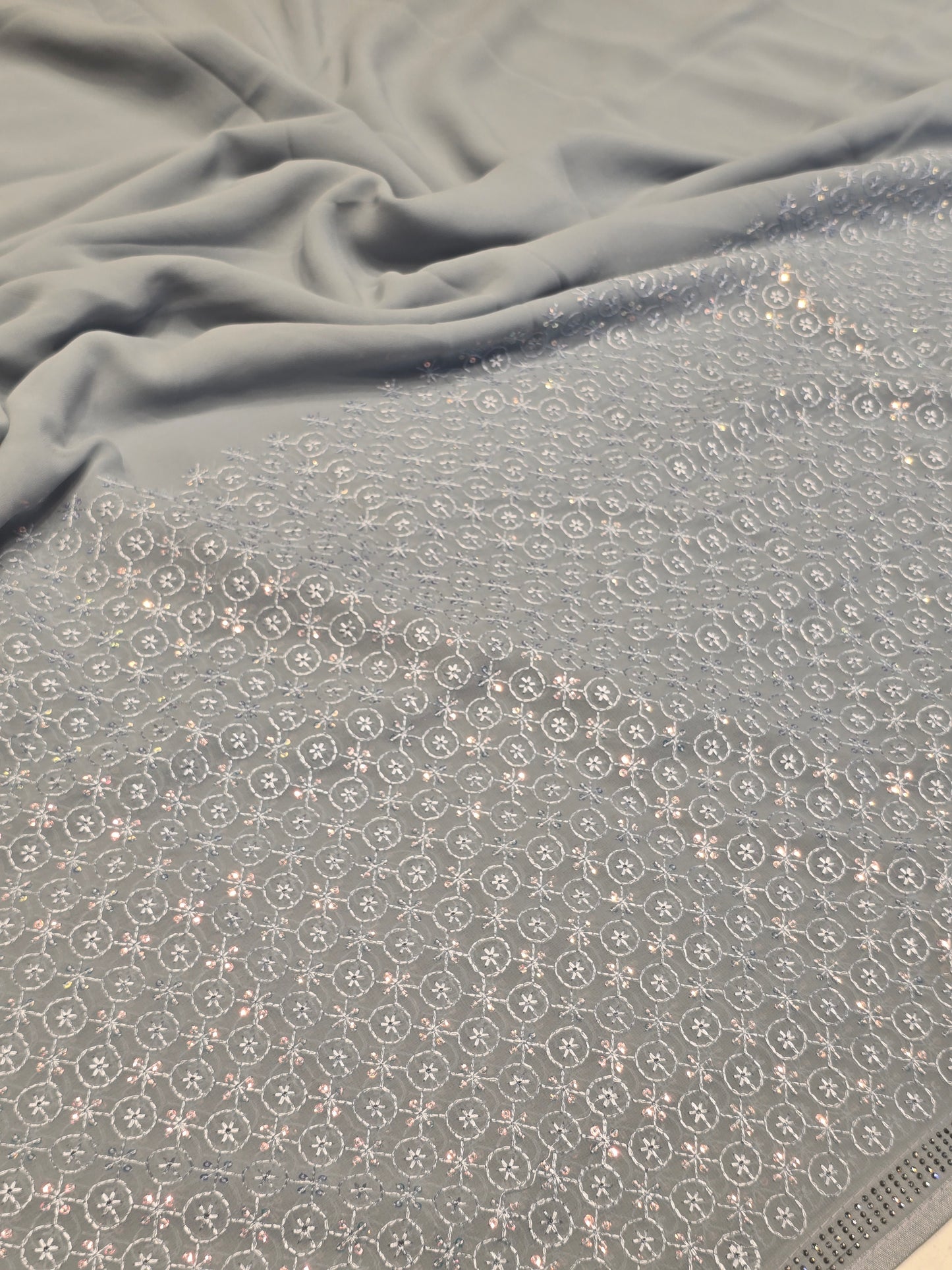 Chiffon saree with sequence and embroidery work, stone work Border | Party wear