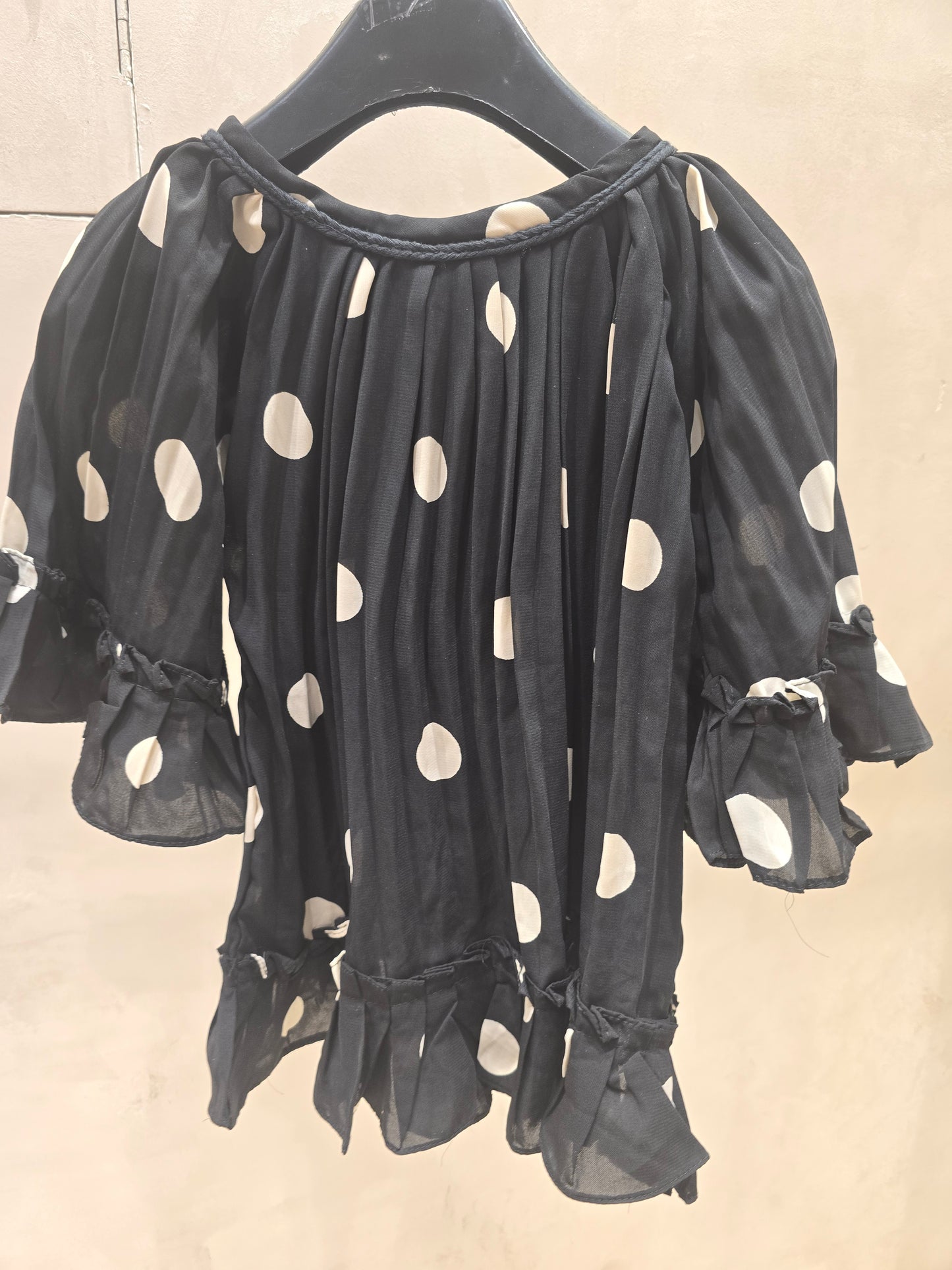 Girl Black Polka Dot Georgette Western Top