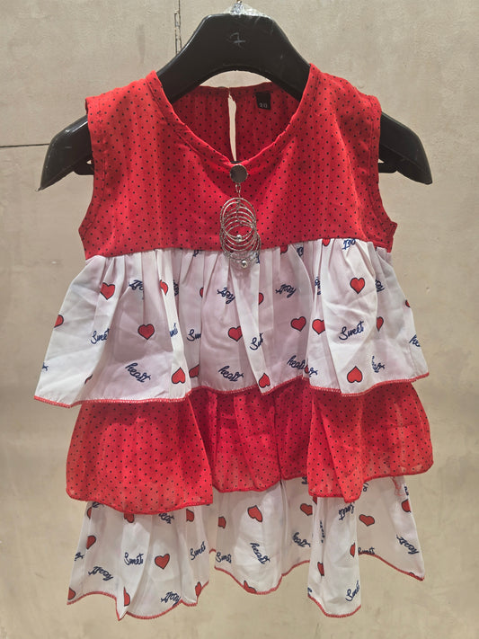 Girl Red White Chiffon Layered Western Top