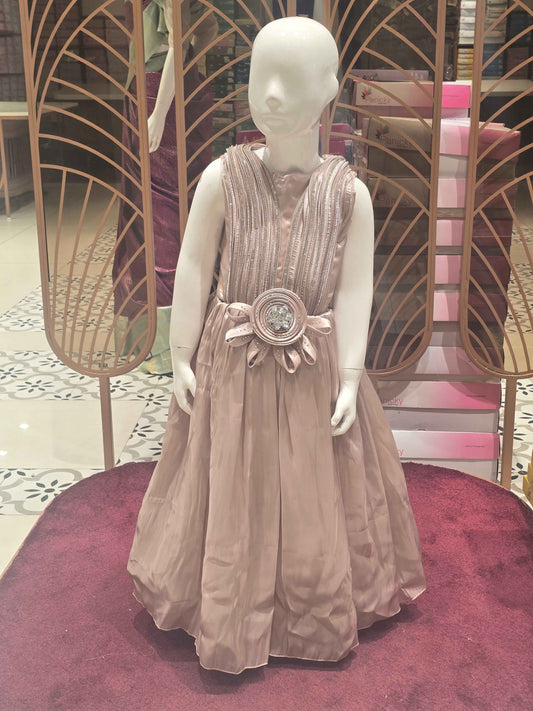Girls Fawn Satin Western Gown
