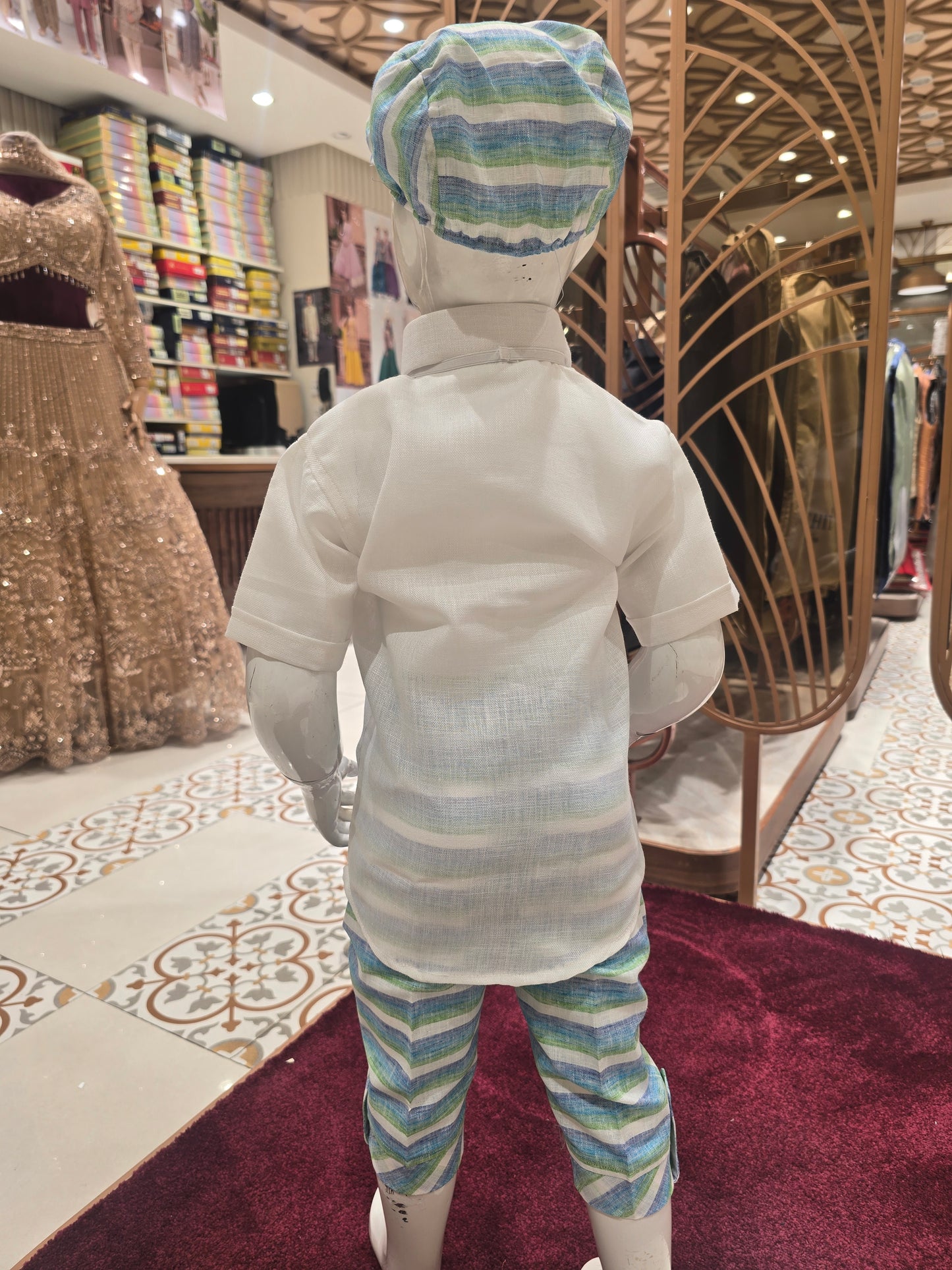 White Sky Blue Linen Dungaree Set for Boys