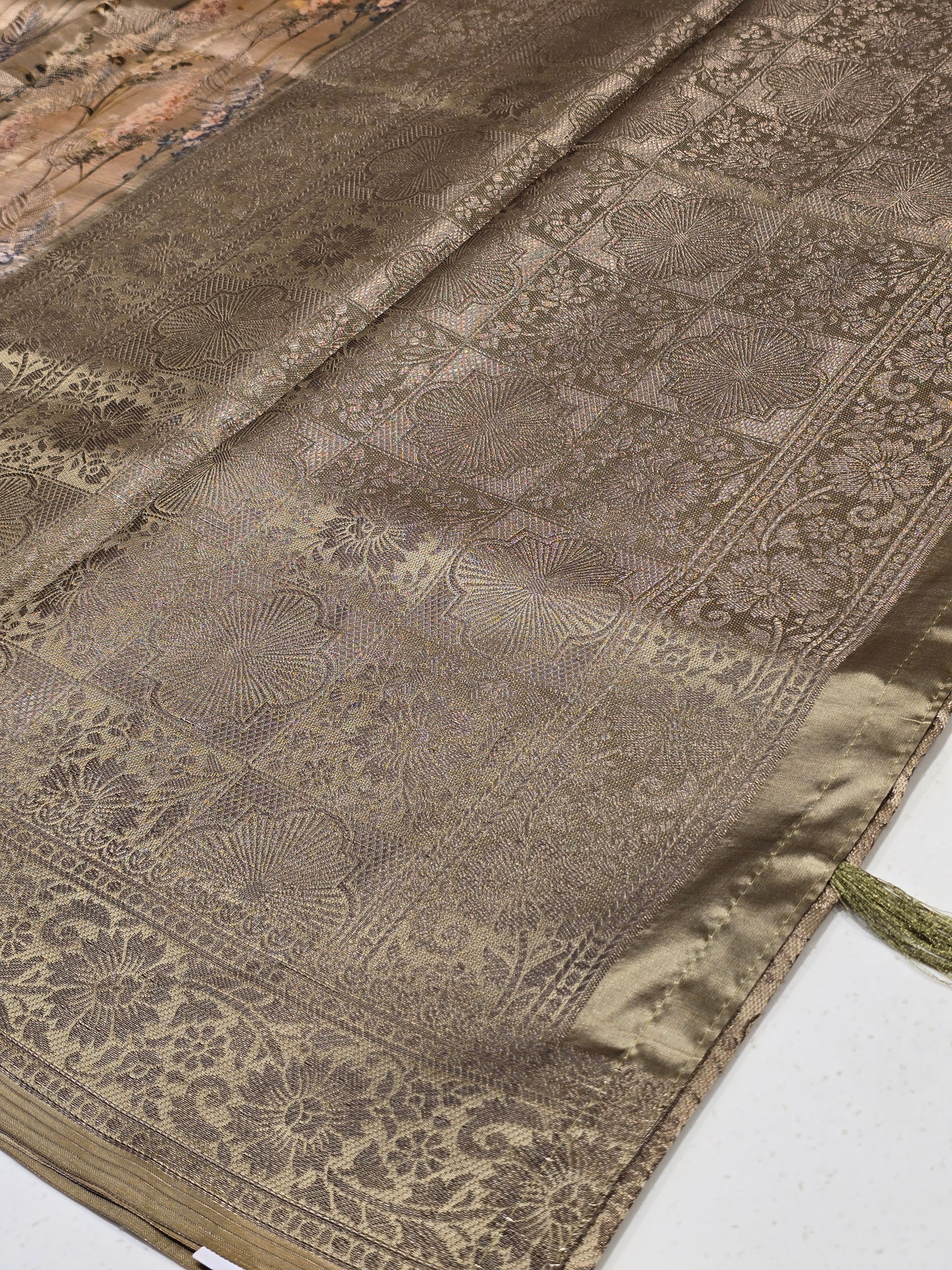 Dolla silk with zari motif and digital print , Traditional border