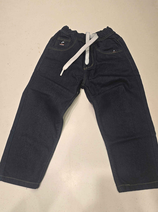 Denim material dark blue color jeans pant for boy with round elasticable