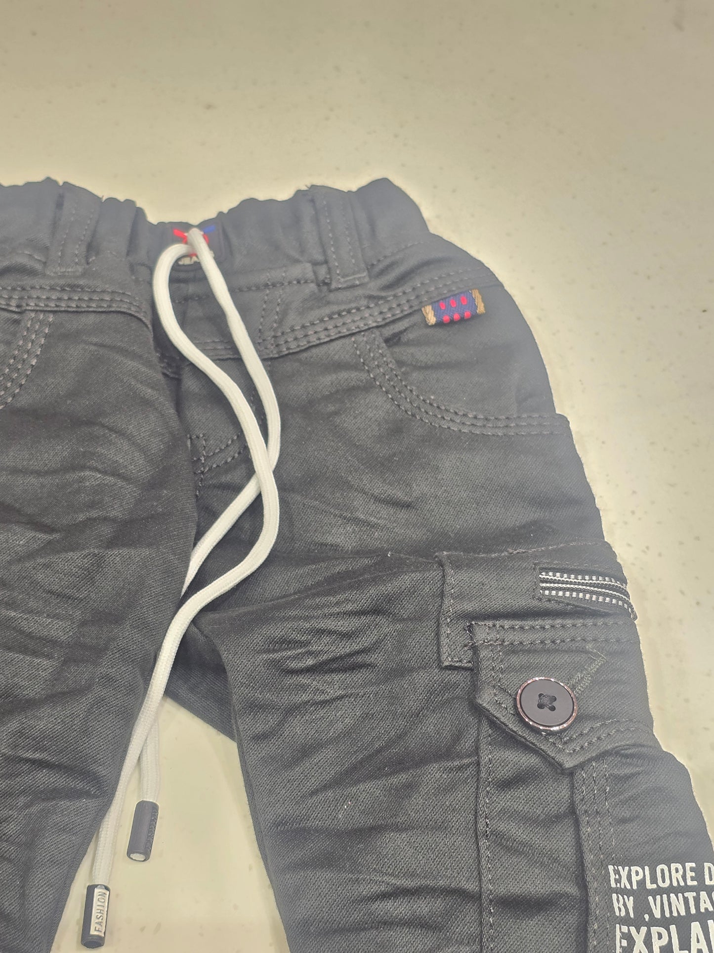 Denim material jeans cargo for boy with Elasticable waist