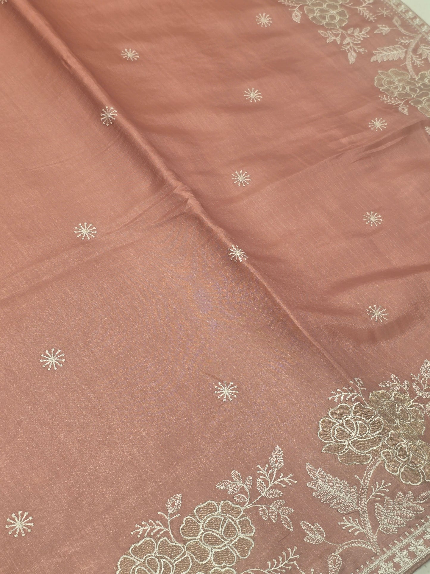 Soft Tussar Saree with White Embroidery