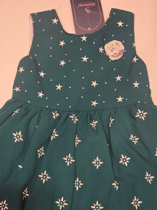 Cotton material peacock blue color baby frock with round neck