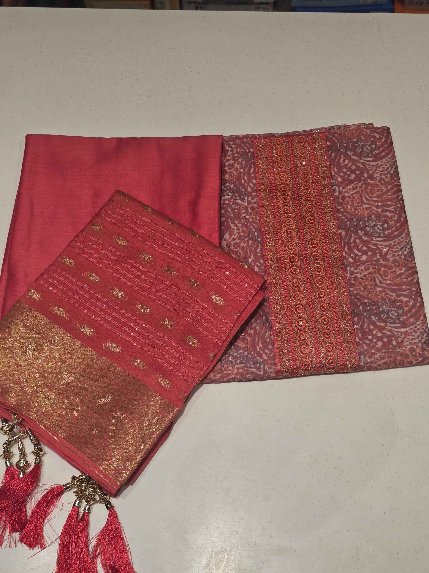 Printed Cotton dress material for women with sequin Dupatta