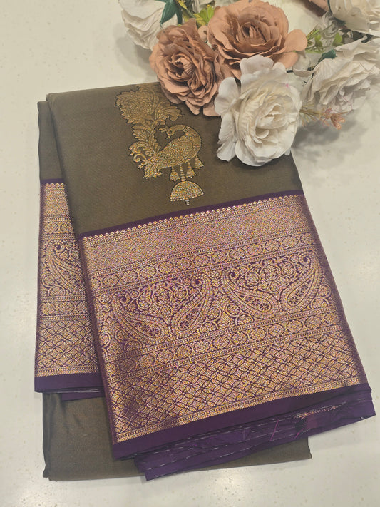 Women Peacock Jhumka Semi Kanjivaram Silk Saree