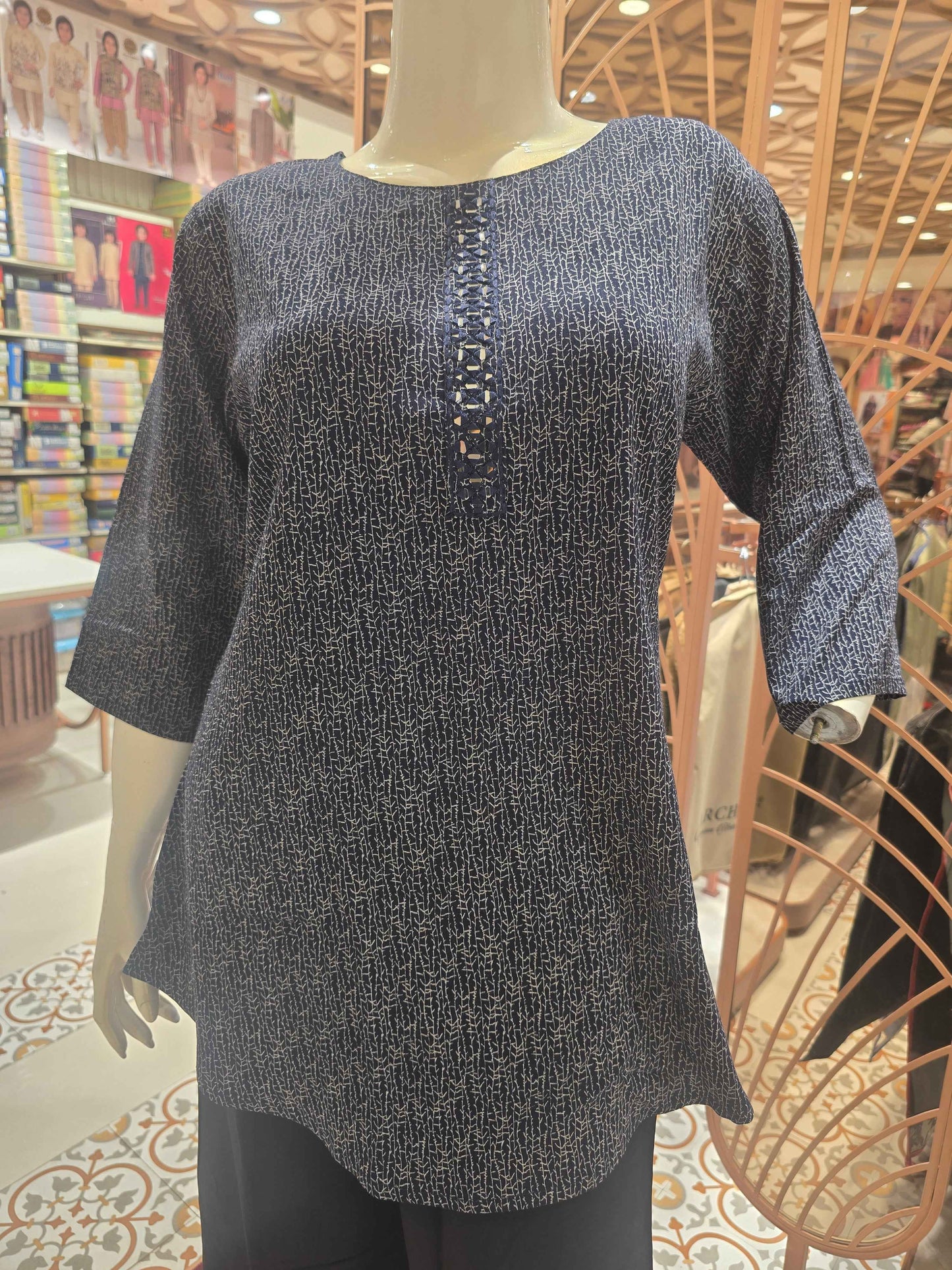 Printed Cotton material blue colour short kurti