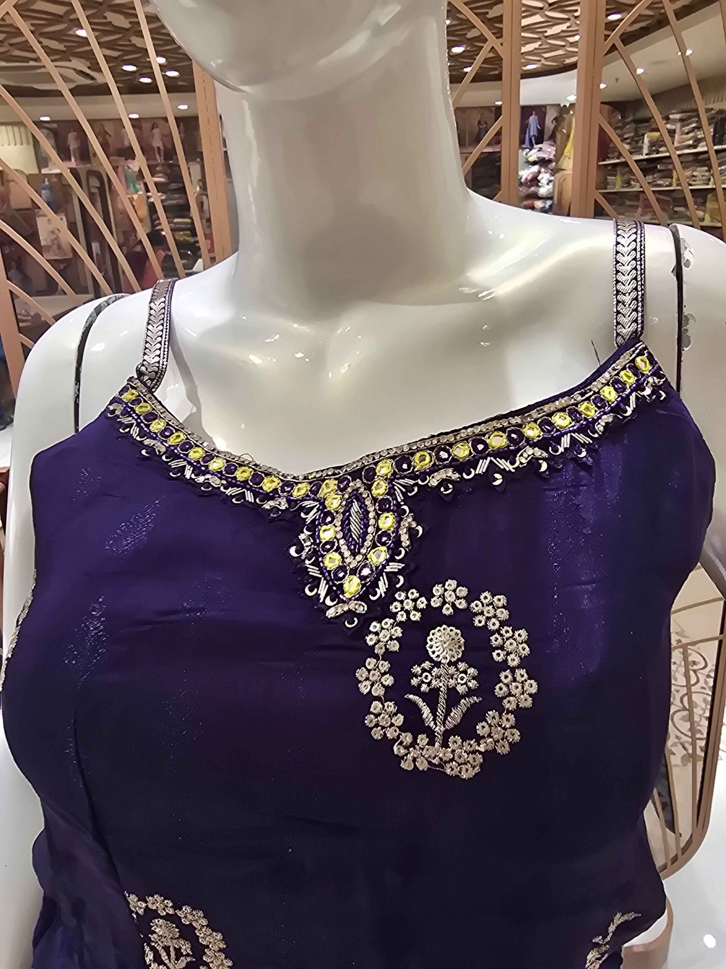 Georgette Material purple colour plazo with minimal speghetti neck