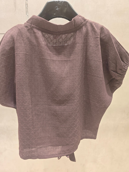 Girl Light Brown Chiffon V-Neck Western Top