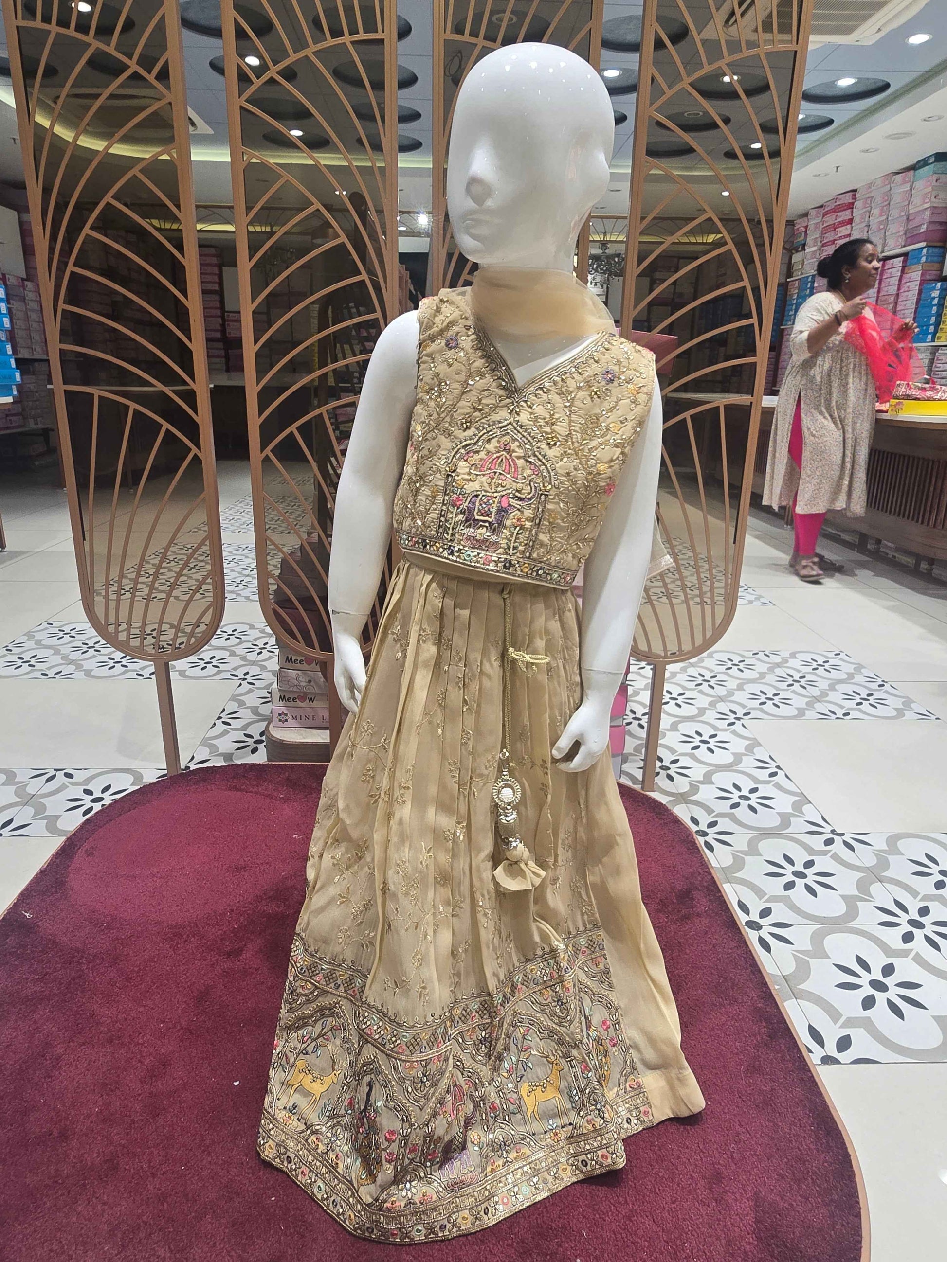 Chinon material ghagra choli for girl with zari embroidery and ladkans