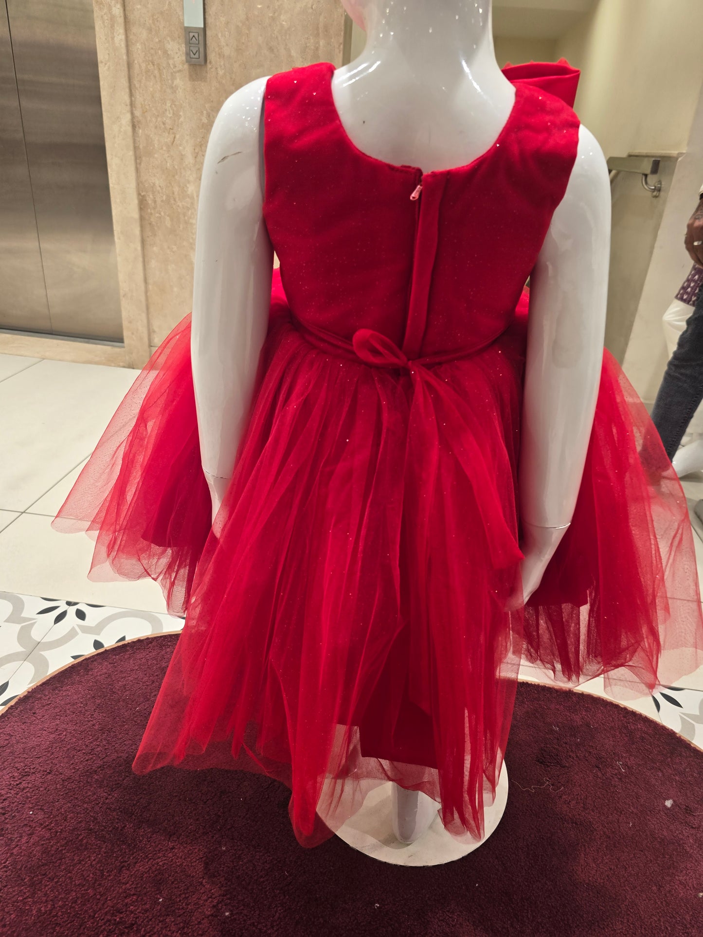 Red Glitter Netted Party Wear Short Frock for Girls – Sleeveless, 1pc, Net Fabric