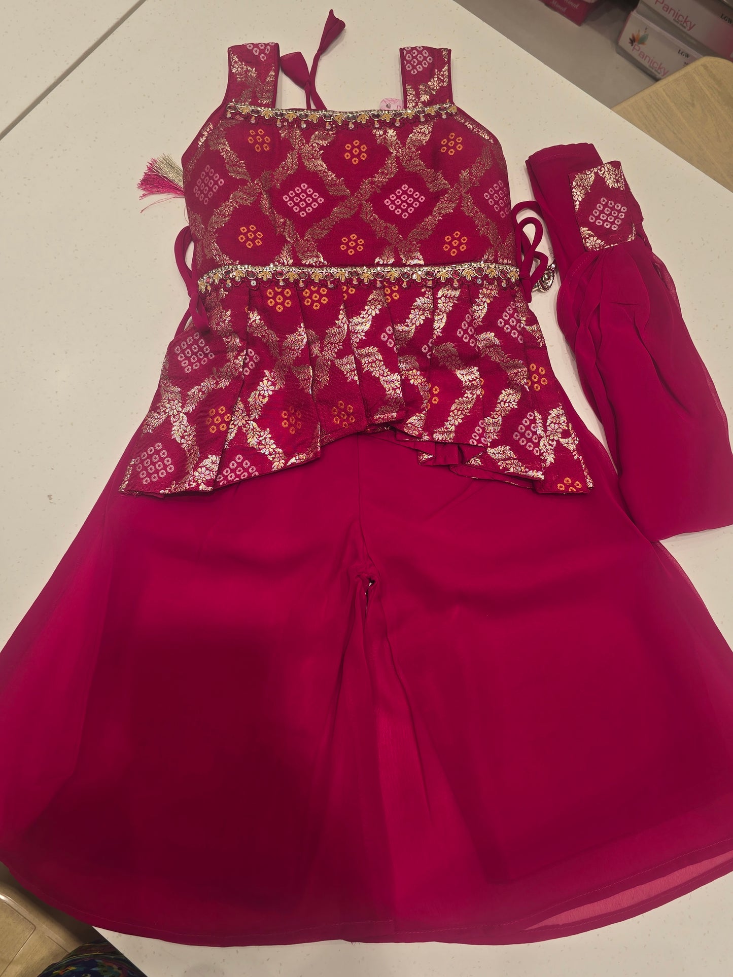 Cherry Pink Bandhani Sharara Set for Girls