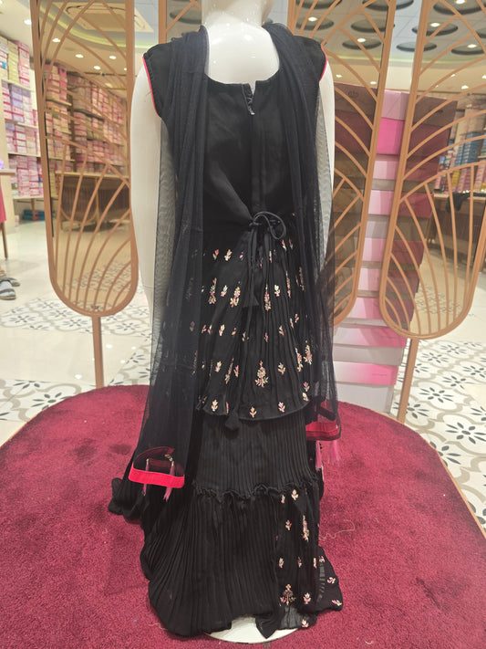 Girl Black Embroidered Chiffon Ghagra Choli Set