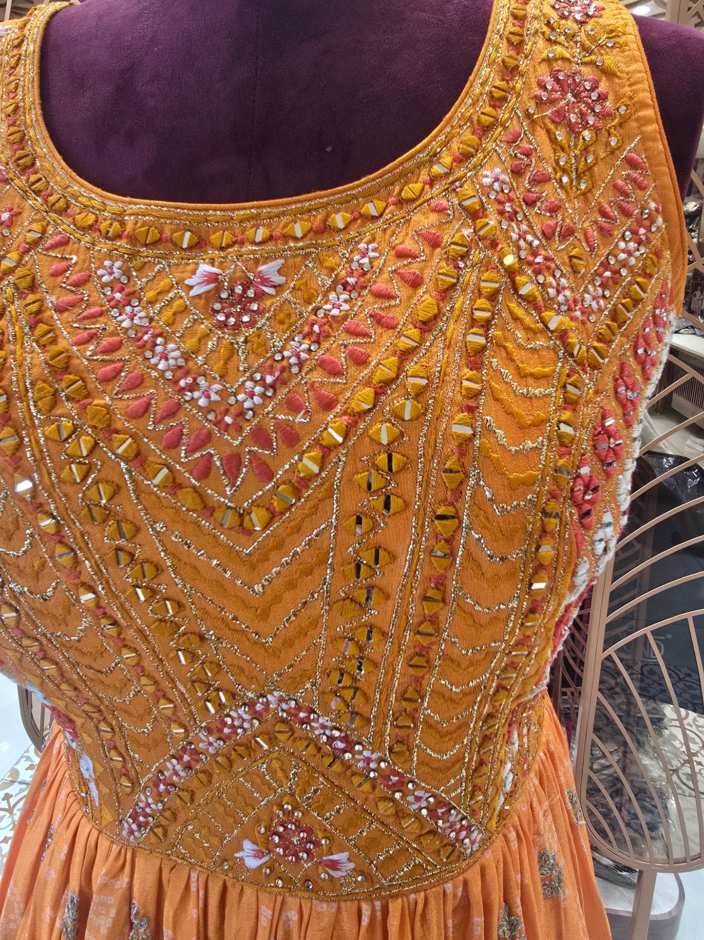 Women’s Tissue Bandhini Traditional Wear Gown in Sky Blue with Sequins, Thread and Mirror Embroidery Work for Festive and Wedding Occasions