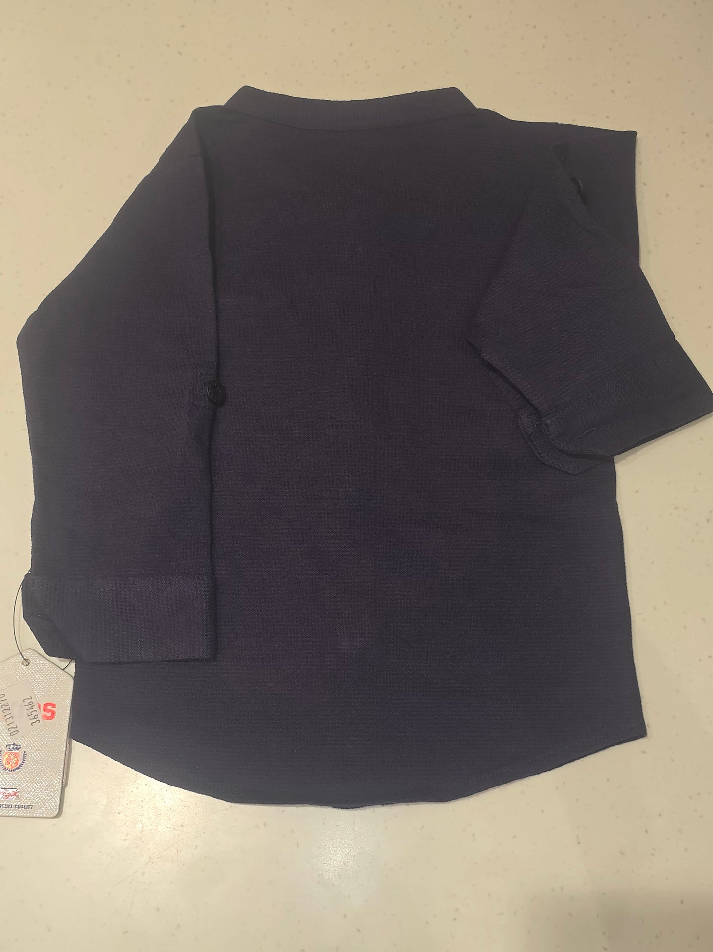 Baby Boys Dark Blue Cotton Folded Sleeve Shirt