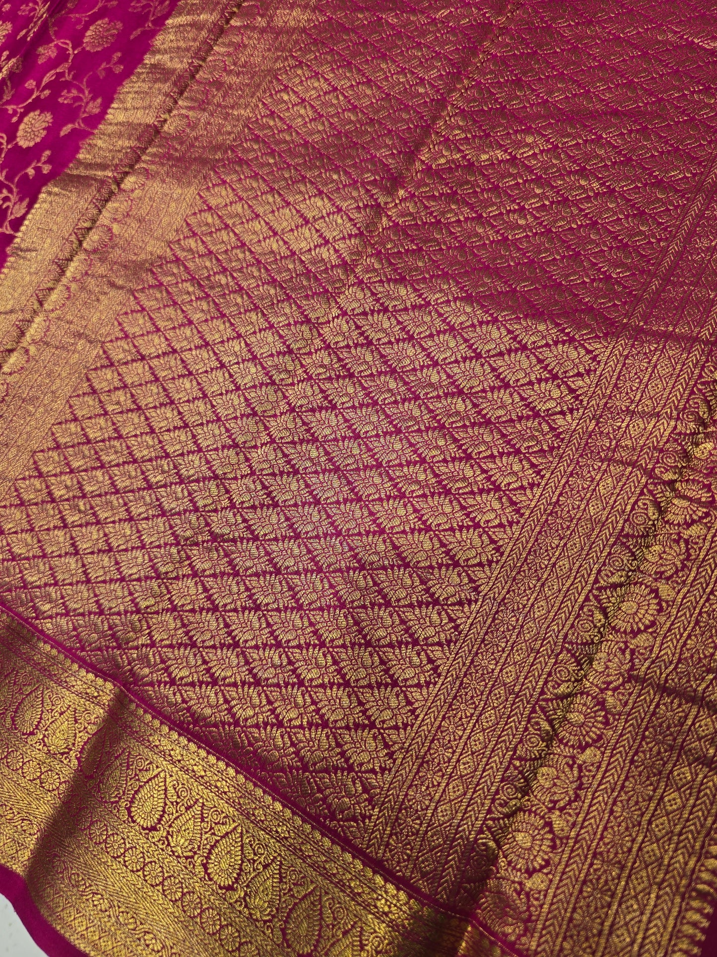 Pure Mysore Brocade Crepe Silk Saree with Full-Body Floral Weaving and Traditional Zari Border | Festive & Wedding Wear