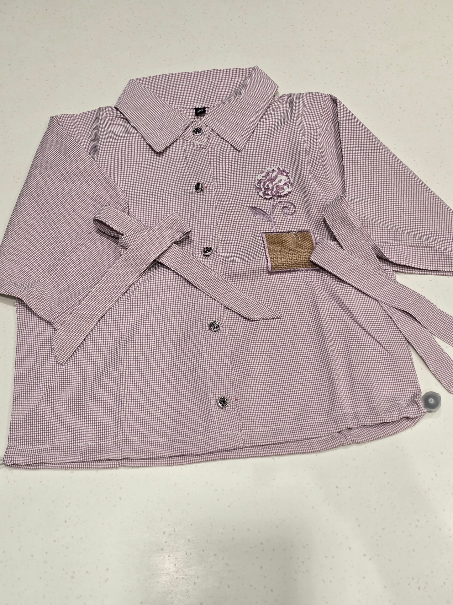 Onion Pink micro-check oversized casual button-down
